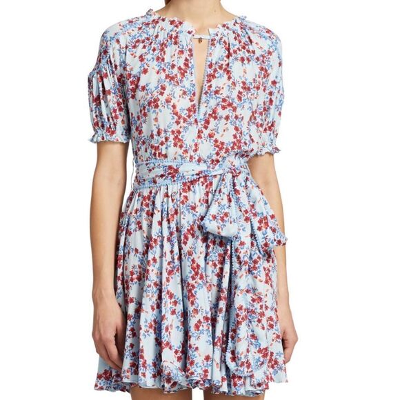 NEW Poupette St Barth Lace-Trimmed Belted Floral Belted Wrap Dress - Picture 1 of 6